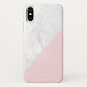 Capa Para iPhone X Mármore Faux com sotaque rosa personalizado modern