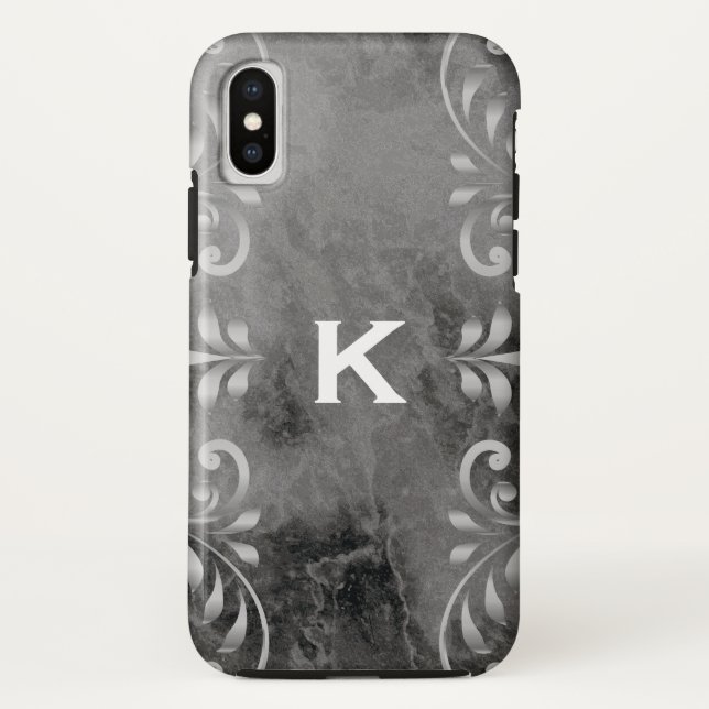 Capa Para iPhone, Case-Mate mármore preto com padrão floral prateado (Verso)