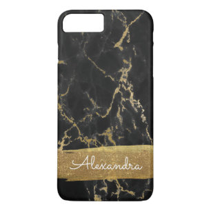 Capa iPhone 8 Plus/7 Plus Mármore preto e Dourado com folha Dourado e brilho