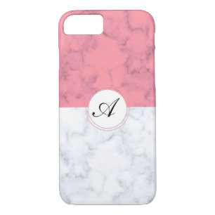Capa iPhone 8/ 7 Mármore Rosa E Branco Com Letra Inicial Personaliz