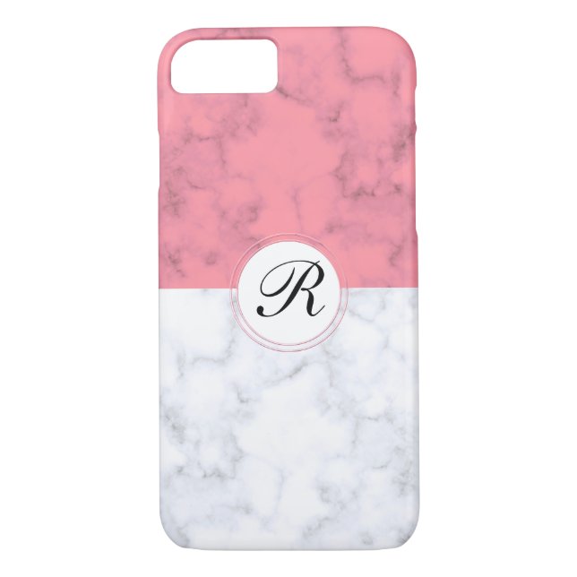 Capa Para iPhone, Case-Mate Mármore Rosa E Branco Com Letra Inicial Personaliz (Verso)