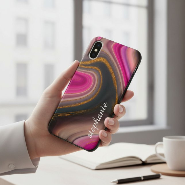 Capa Para iPhone, Case-Mate Mármore Rosa e Dourado Monograma (Criador carregado)