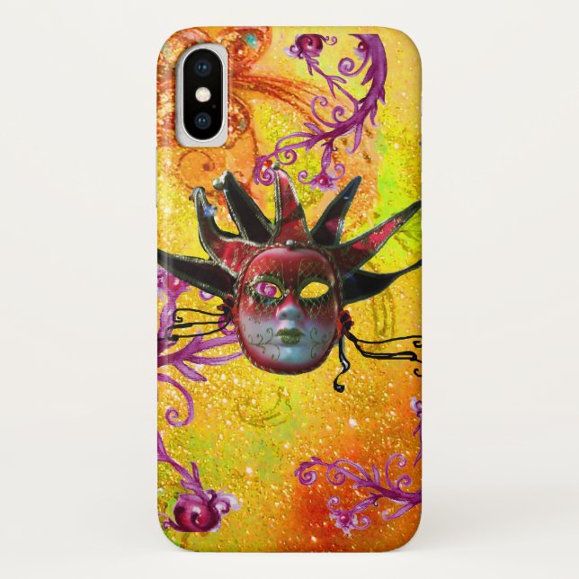 Capa Para iPhone, Case-Mate MÁSCARA NEGRA VERMELHA Mascarada Púrpura amarela (Verso)