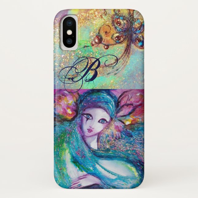 CAPA PARA iPhone, Case-Mate  MASCARADA VENETIANO/MÁSCARA EM MONOGRAMA AZUL (Verso)