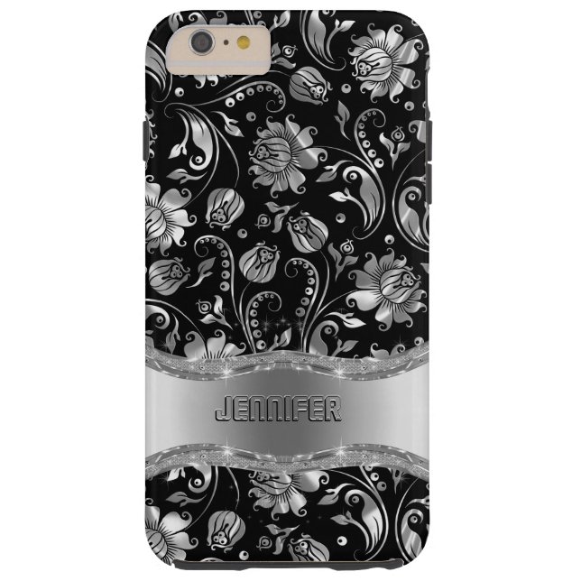 Capa Para iPhone, Case-Mate Máscaras Florais Monograma Preto e Prata (Verso)