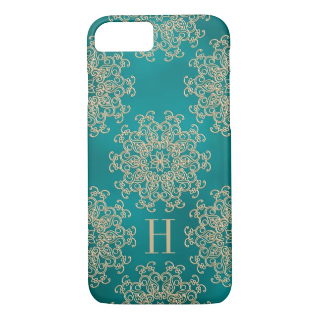 Capa Para iPhone, Case-Mate Medalha Dourada Exótica e Teal Monogramada (Verso)