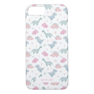 Capa iPhone 8/ 7 Meninas de padrão de dinossauro rosa-claro