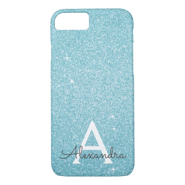 Capa Para iPhone, Case-Mate Minigrama Azul Teal e Monograma Sparkle (Verso)