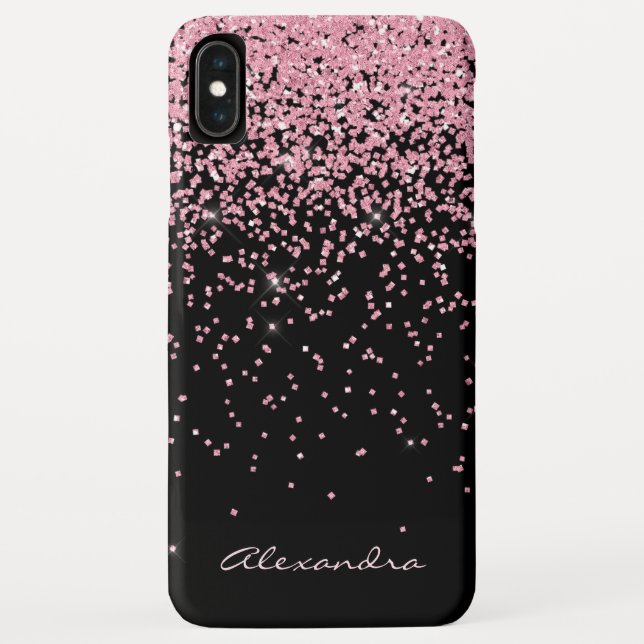 Capa Para iPhone, Case-Mate Minigrama preto e rosa monograma e brilho (Verso)