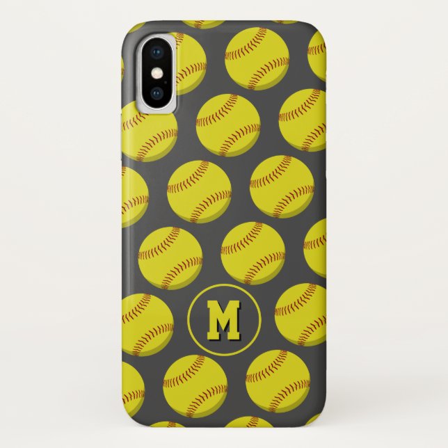 Capa Para iPhone, Case-Mate moças amarelas softbolas padrão monograma (Verso)