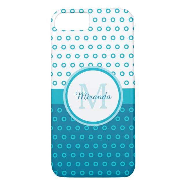 Capa Para iPhone, Case-Mate Mod Turquoise Blue Bolinhas Monograma Com Nome (Verso)