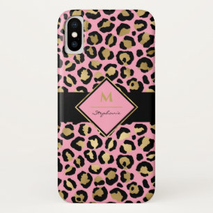Capa Para iPhone Da Case-Mate Moderno Preto Rosa e Dourado Estampa de Leopardo  