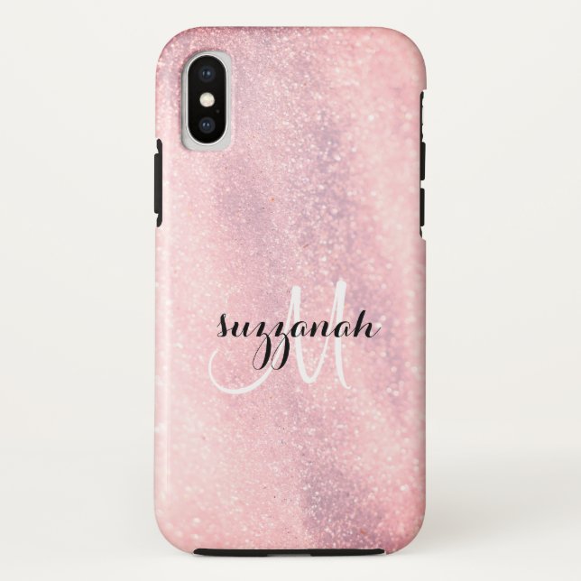 Capa Para iPhone, Case-Mate Moderno Rosa Dourado Glamouroso Estiloso Monograma (Verso)