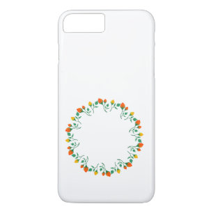 Capa iPhone 8 Plus/7 Plus Moldura redonda floral com flor amarela e rosa ver
