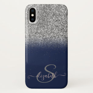 Capa Para iPhone Da Case-Mate Mole De Lama De Prata Elegante, Monograma Azul Mar