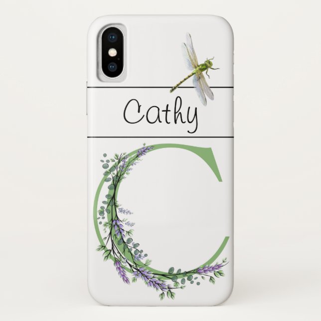 Capa Para iPhone, Case-Mate Monograma alfabético C Lavanda Eucalyptus Dragonfl (Verso)