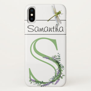 Capa Para iPhone Da Case-Mate Monograma alfabético S Lavanda Eucalyptus Dragonfl