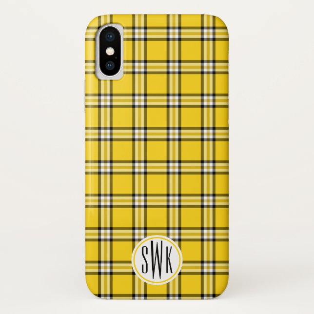 Capa Para iPhone, Case-Mate Monograma amarelo da xadrez (Verso)