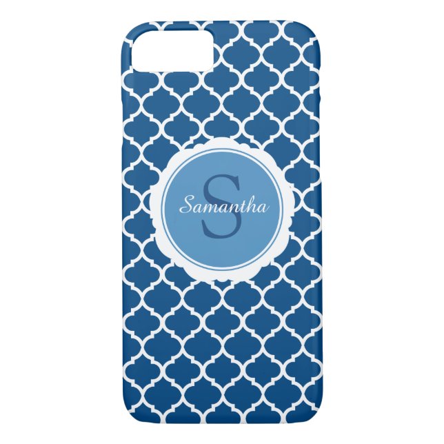 Capa Para iPhone, Case-Mate Monograma Azul Branco Moderno Geométrico (Verso)