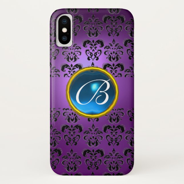 CAPA PARA iPhone, Case-Mate  MONOGRAMA AZUL DE GEM AZUL PURPLE BLACK (Verso)