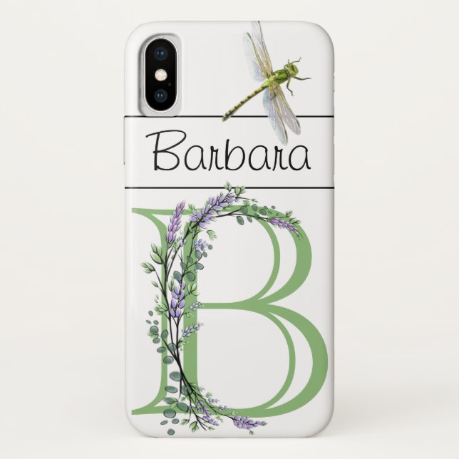 Capa Para iPhone, Case-Mate Monograma B Lavanda Eucalipto com Dragonfly (Verso)
