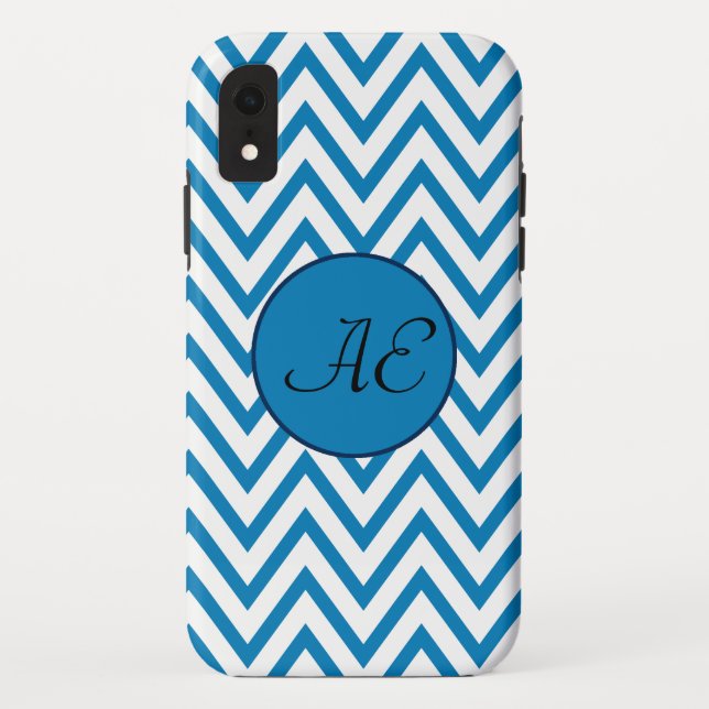 Capa Para iPhone, Case-Mate Monograma Blue Chevron Moderno (Verso)