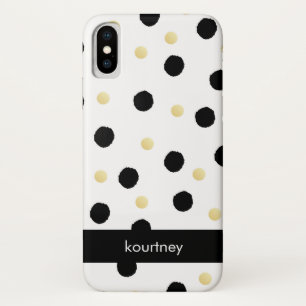 Capa Para iPhone X Monograma Bolinhas preto e Dourado