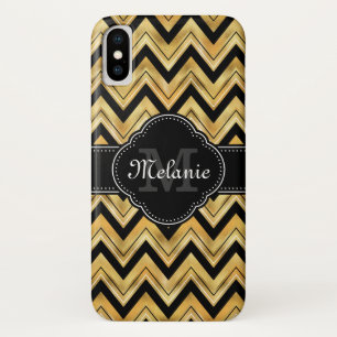 Capa Para iPhone Da Case-Mate Monograma branco preto-ouro do padrão Chevron
