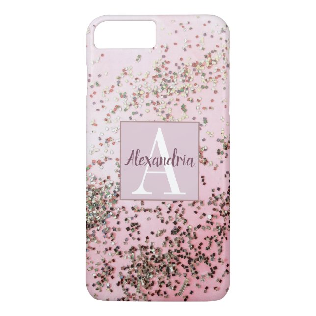 Capa Para iPhone, Case-Mate Monograma Champagne Pink Confetti (Verso)