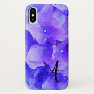Capa Para iPhone X Monograma com Cor de Água Flor Azul e Púrpura