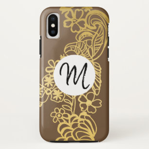 Capa Para iPhone Da Case-Mate monograma com padrão floral dourado