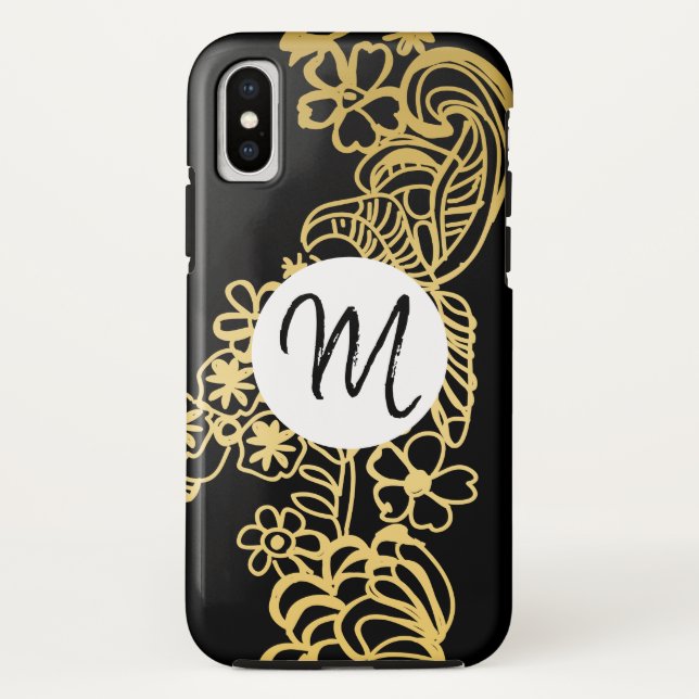 Capa Para iPhone, Case-Mate monograma com padrão floral dourado (Verso)