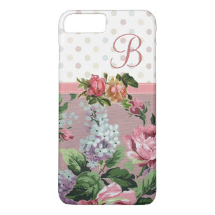 Capa Para iPhone Da Case-Mate Monograma cor-de-rosa floral do vintage das