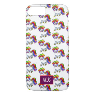 Capa iPhone 8/ 7 Monograma Cute Baby Unicorn Rainbow Hair