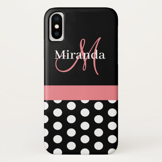 Capa Para iPhone, Case-Mate Monograma da Bolinhas branca, preto-e-rosa (Verso)