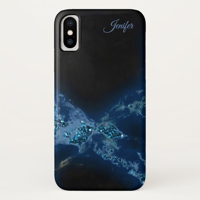 Capa Para iPhone, Case-Mate Monograma da brilhante azul Elegante (Verso)