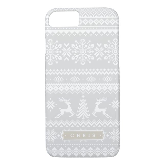 Capa Para iPhone, Case-Mate Monograma da cinza de suéter de Natal (Verso)