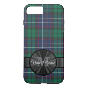 Capa iPhone 8 Plus/7 Plus Monograma da xadrez de tartã azul e verde