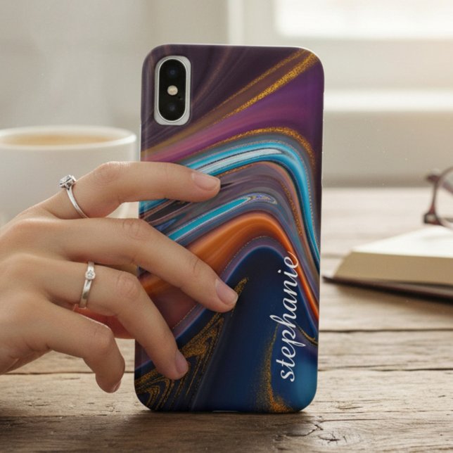 Capa Para iPhone, Case-Mate Monograma de Agate de Marble Dourado (Criador carregado)