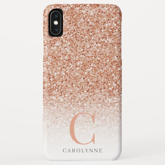 Capa Para iPhone, Case-Mate Monograma de brilho de cobre Dourado com Rosa (Verso)