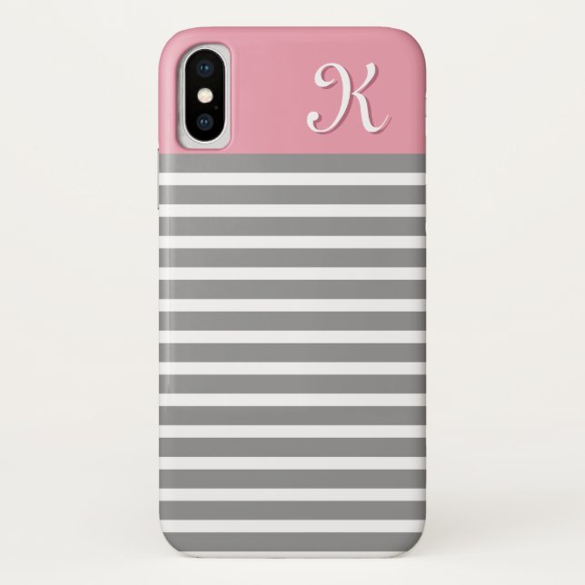 Capa Para iPhone, Case-Mate Monograma de cinzas e Padrões Riscados Rosa (Verso)