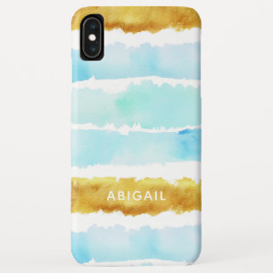 Capa Para iPhone Da Case-Mate Monograma de Cor de Água Pintada Azul-Chic e Dour