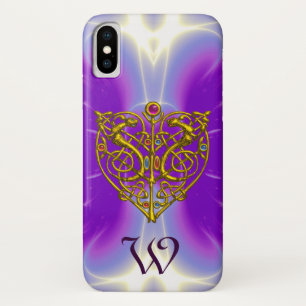 CAPA PARA iPhone X  MONOGRAMA DE CORAÇÃO CELTICA DOURADA DO NAMORADO