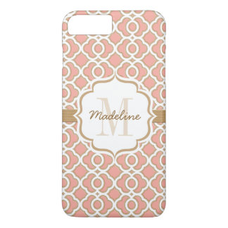 Capa Para iPhone Da Case-Mate Monograma de Coral e Quatrefoil Dourado