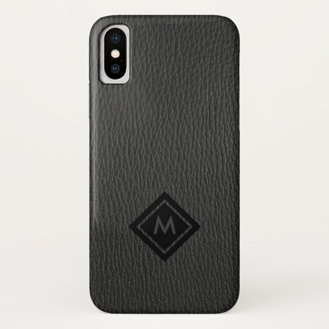 Capa Para iPhone, Case-Mate Monograma de Couro-Cinza Escuro (Verso)