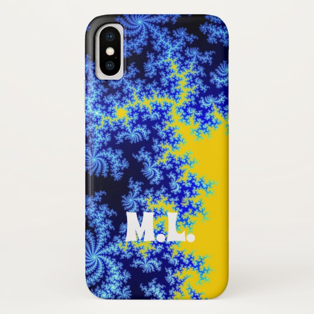 Capa Para iPhone, Case-Mate Monograma de cristal de gelo azul e amarelo (Verso)
