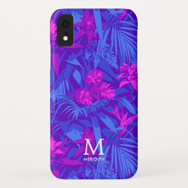 Capa Para iPhone, Case-Mate Monograma de Folha Tropical Rosa e Roxo  (Verso)