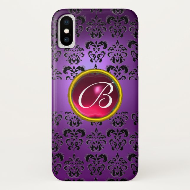 CAPA PARA iPhone, Case-Mate  MONOGRAMA DE GEM DE FUCHSIA COM PINK PINK PRETO (Verso)