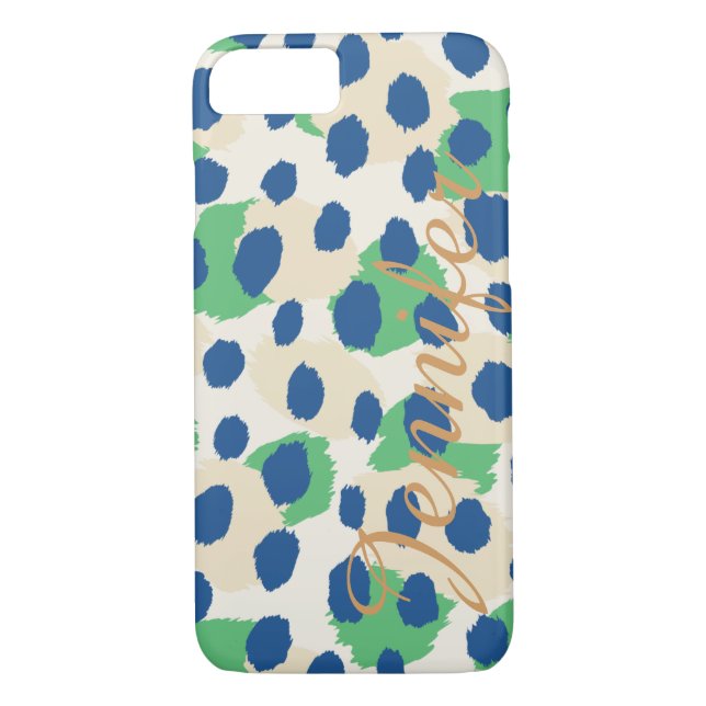 Capa Para iPhone, Case-Mate Monograma de impressão de chic verde-azul-esmalte (Verso)