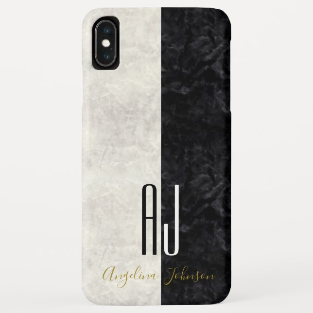 Capa Para iPhone, Case-Mate Monograma de Iniciais Branco e Preto Marble Elegan (Verso)